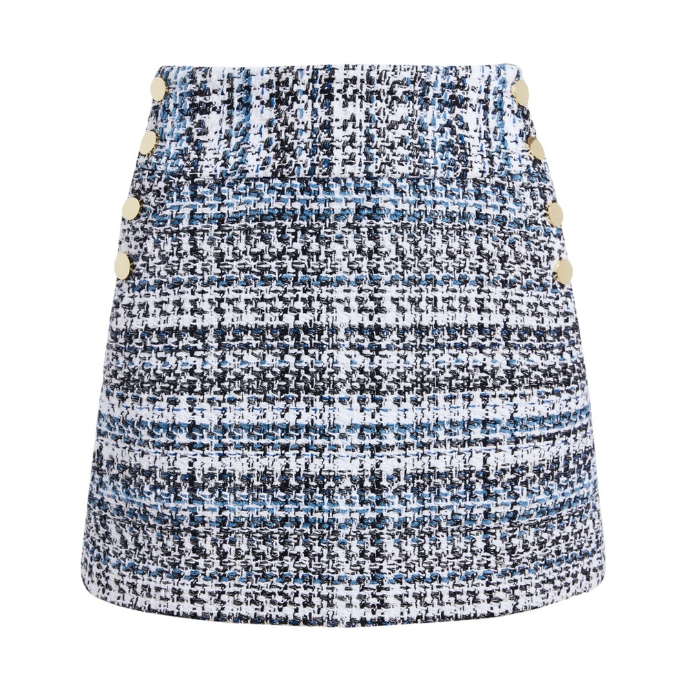 Alice + Olivia Donald Side Button Mini Skirt in Blue Eyes Multi